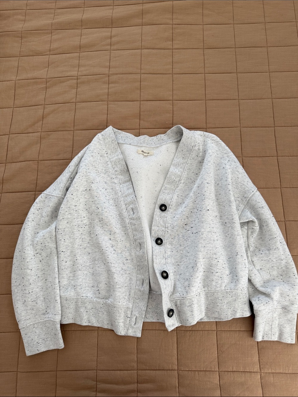 Speckled Light Gray Button-Front Cardigan